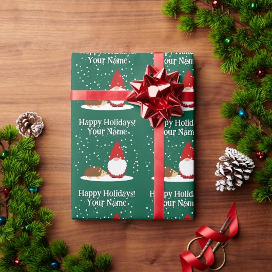 Christmas dwarf with hedgehog cartoon Christmas ラッピングペーパー (クリスマスギフト)