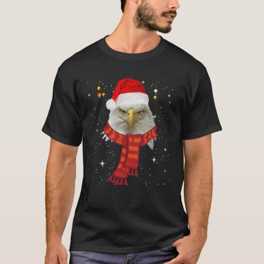 Christmas Eagle Patriotic Bald Eagle with Santa Ha Tシャツ (正面)