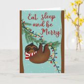 Christmas Eat Sleep and be Merry Sloth カード (黄色い花)