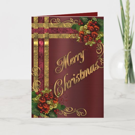 Christmas elegance card gold and red Victorian シーズンカード (正面)