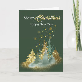 Christmas Elegance: Green and Gold Pine Tree カード