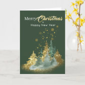 Christmas Elegance: Green and Gold Pine Tree カード (黄色い花)