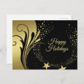 Christmas Elegant Golden Stars Black Holidays ポストカード (正面/裏面)