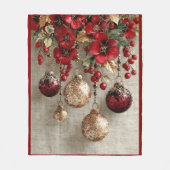 Christmas Elegant Ornaments Red Gold Red Flowers  フリースブランケット (正面)