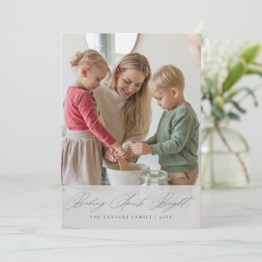 Christmas Elegant Script Baking Spirits Bright  シーズンカード (スタンド正面)