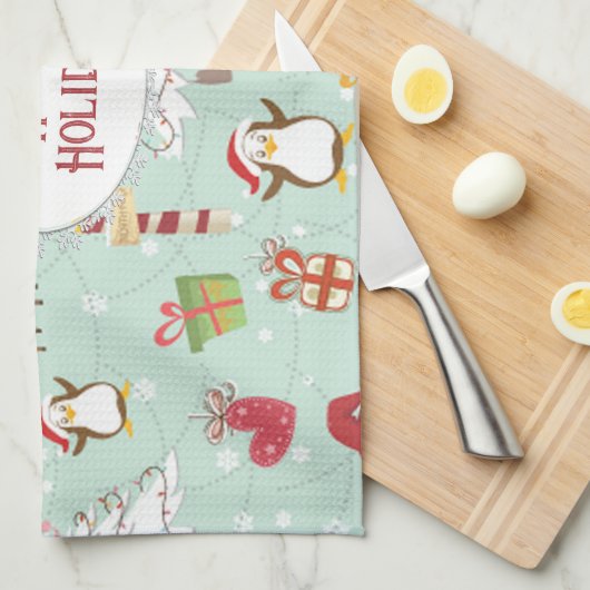 Christmas Elements Reindeer Elves キッチンタオル (四つ折り)