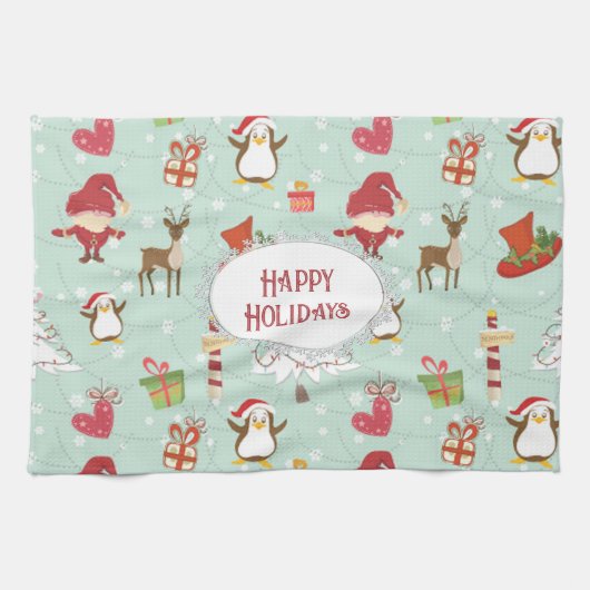 Christmas Elements Reindeer Elves キッチンタオル (横)