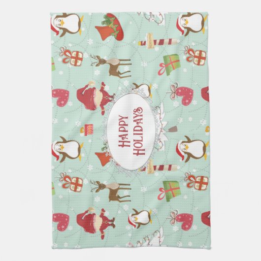 Christmas Elements Reindeer Elves キッチンタオル (縦)