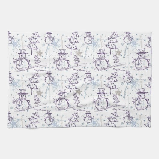 Christmas Elements Snowman Sketch キッチンタオル (横)