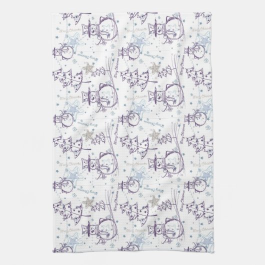 Christmas Elements Snowman Sketch キッチンタオル (縦)