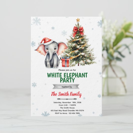  Christmas Elephant Party Invitation 招待状 (スタンド正面)