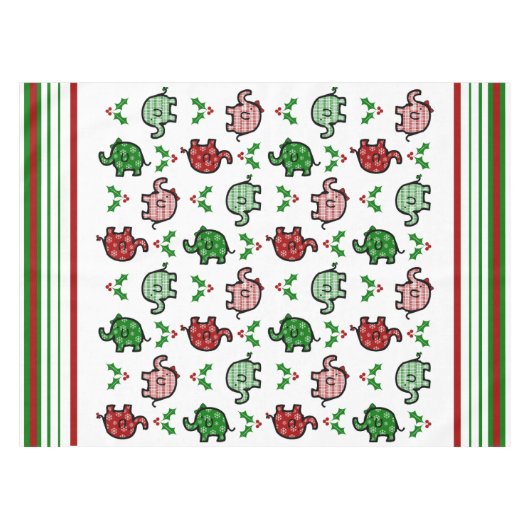Christmas Elephant Pattern Tablecloth テーブルクロス (正面(横))
