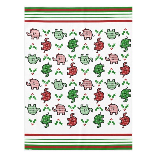 Christmas Elephant Pattern Tablecloth テーブルクロス (正面)