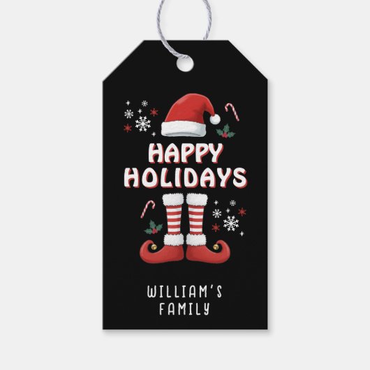 Christmas Elf Boots Santa Claus Hat Black ギフトタグ (正面)