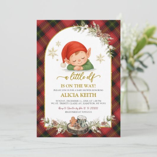 Christmas Elf Boy Baby Shower Invitation 招待状 (スタンド正面)