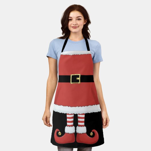 Christmas Elf Holiday Red エプロン (着用した状態)