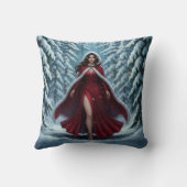 Christmas Elf in Red in Snowy Winter Forest クッション (裏面)