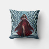 Christmas Elf in Red in Snowy Winter Forest クッション (正面)