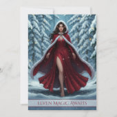 Christmas Elf in Red in Snowy Winter Forest Party 招待状 (正面)