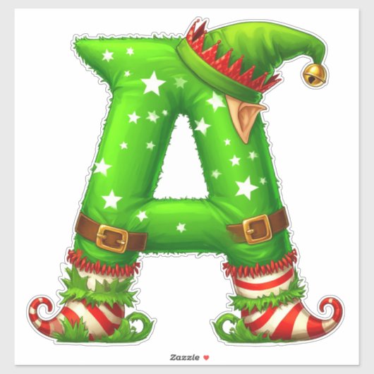 Christmas Elf Letter A Cartoon Character シール (シート)