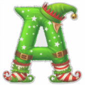 Christmas Elf Letter A Cartoon Character シール (正面)