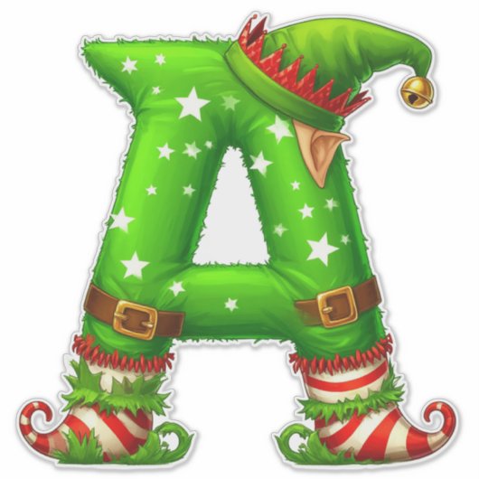 Christmas Elf Letter A Cartoon Character シール (正面)