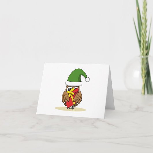 Christmas Elf Owl with Present カード (正面)