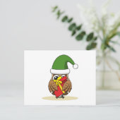 Christmas Elf Owl with Present シーズンポストカード (スタンド正面)