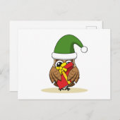 Christmas Elf Owl with Present シーズンポストカード (正面/裏面)