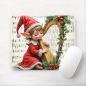 Christmas Elf Playing a Harp マウスパッド (マウス)
