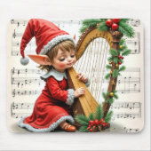 Christmas Elf Playing a Harp マウスパッド (正面)