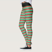 Christmas Elf Red and Green Geometric Stripes レギンス (左)