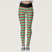 Christmas Elf Red and Green Geometric Stripes レギンス (正面)