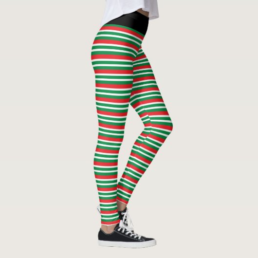 Christmas Elf Red and Green Geometric Stripes レギンス (右)