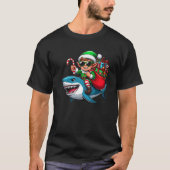 Christmas Elf Riding Shark Santa Hat Candy Cane Xm Tシャツ (正面)