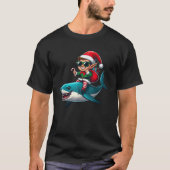 Christmas Elf Riding Shark Sunglasses Santa Hat Ca Tシャツ (正面)