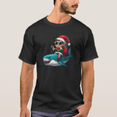 Christmas Elf Riding Shark Sunglasses Santa Hat Ca Tシャツ (正面)