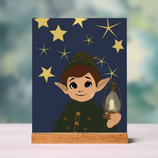 Christmas Elf Starry Night Acrylic Kids Room アクリルサイン (ニュートラル)