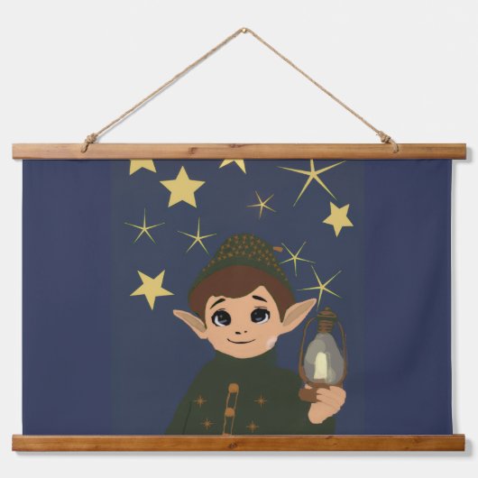 Christmas Elf Starry Night Wood Wall Tapestry 吊り下げ型タペストリー (正面)