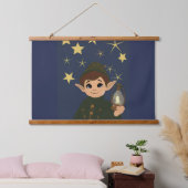 Christmas Elf Starry Night Wood Wall Tapestry 吊り下げ型タペストリー (寝室)