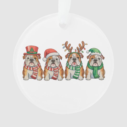 Christmas English Bulldog Dog Santa Hat Reindeer オーナメント (正面)