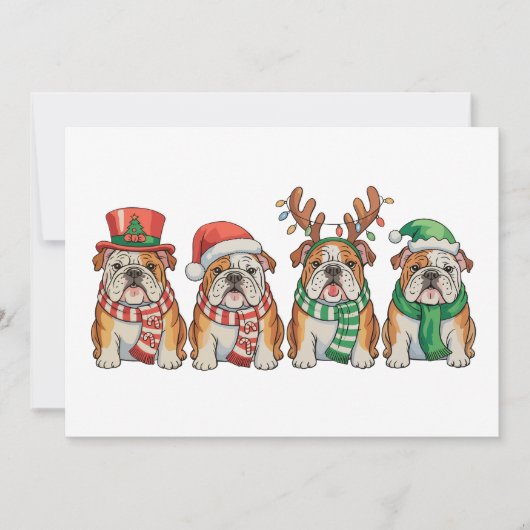 Christmas English Bulldog Dog Santa Hat Reindeer シーズンカード (正面)