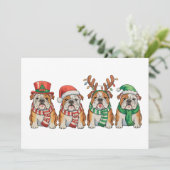 Christmas English Bulldog Dog Santa Hat Reindeer シーズンカード (スタンド正面)