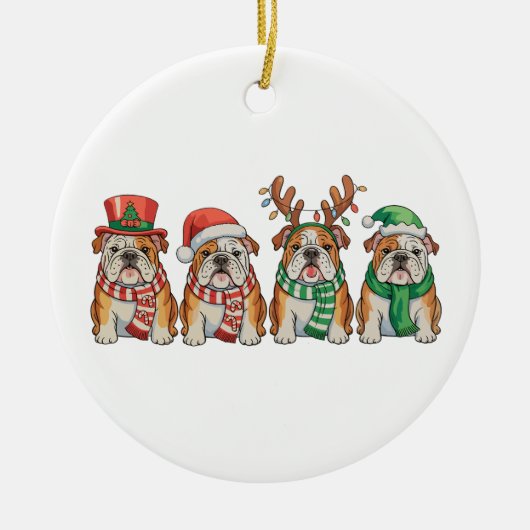 Christmas English Bulldog Dog Santa Hat Reindeer セラミックオーナメント (正面)