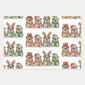 Christmas English Bulldog Dog Santa Hat Reindeer ラッピングペーパーシート (正面)