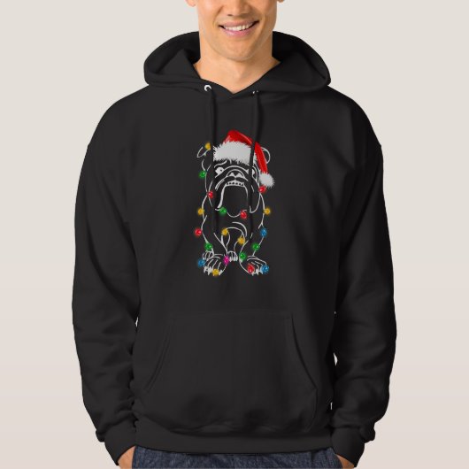 Christmas English Bulldog Lights Santa Hat Xmas  D パーカ (正面)