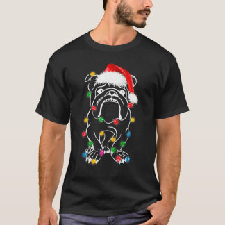 Christmas English Bulldog Lights Santa Hat Xmas  D Tシャツ