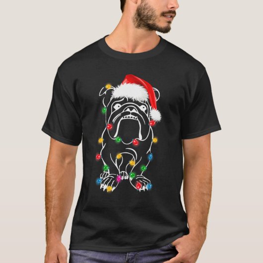 Christmas English Bulldog Lights Santa Hat Xmas  D Tシャツ (正面)