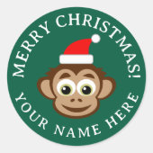 Christmas envelope seals with cute Santa monkey ラウンドシール (正面)
