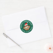 Christmas envelope seals with cute Santa monkey ラウンドシール (封筒)